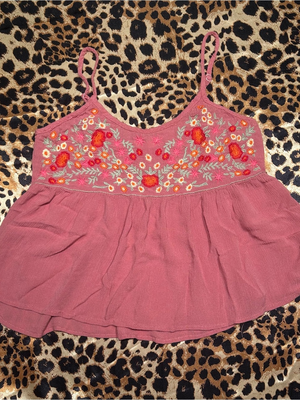 Sim & Sam Dusty Mauve Pink Embroidered Floral Cami Babydoll Tank Top